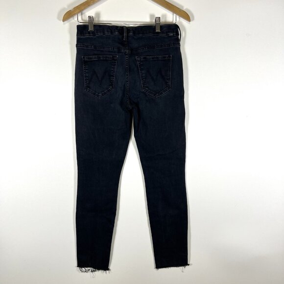 MOTHER Jeans 29 Black High Waisted Looker Ankle Skinny Stretch Blackbird Wash - Picture 4 of 12